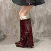 Women's Long Boots Fashion High Heels Pointed Toe Designer Knee High Leather Shoes Metal Belt Buckle 2026 Women Mujer Botas