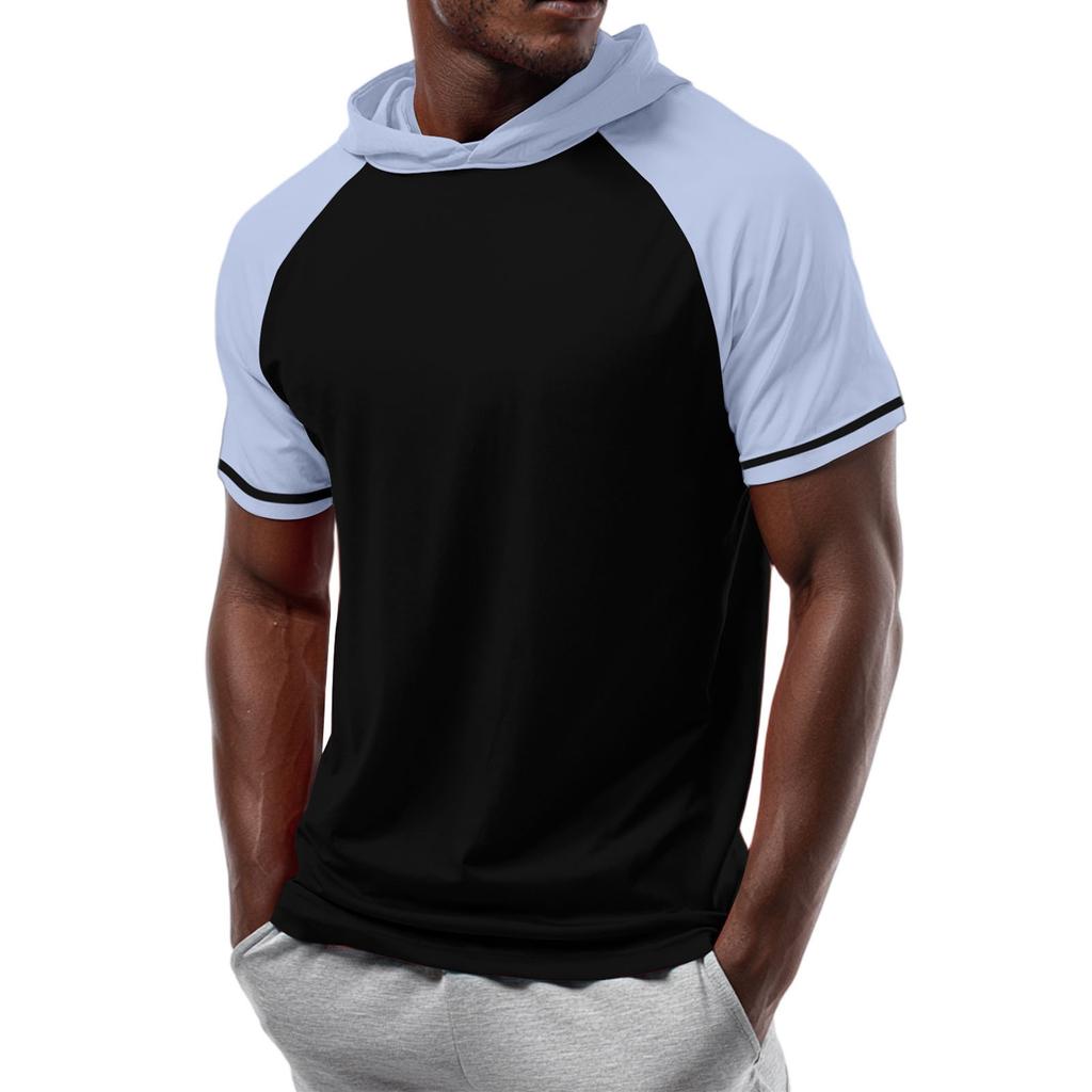 Men's Straight Shoulder Short-sleeved Hoodie T-shirt Sweatshirt