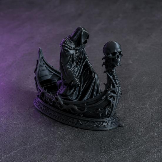Horror-Thema Schreibtischdekoration 3D-gedruckte gotische Sensenmann-Schädel-Bootsfigur, Kleines Desktop-Ornament Halloween für Partydekoration, Dunkles Sammlerstück Eingang