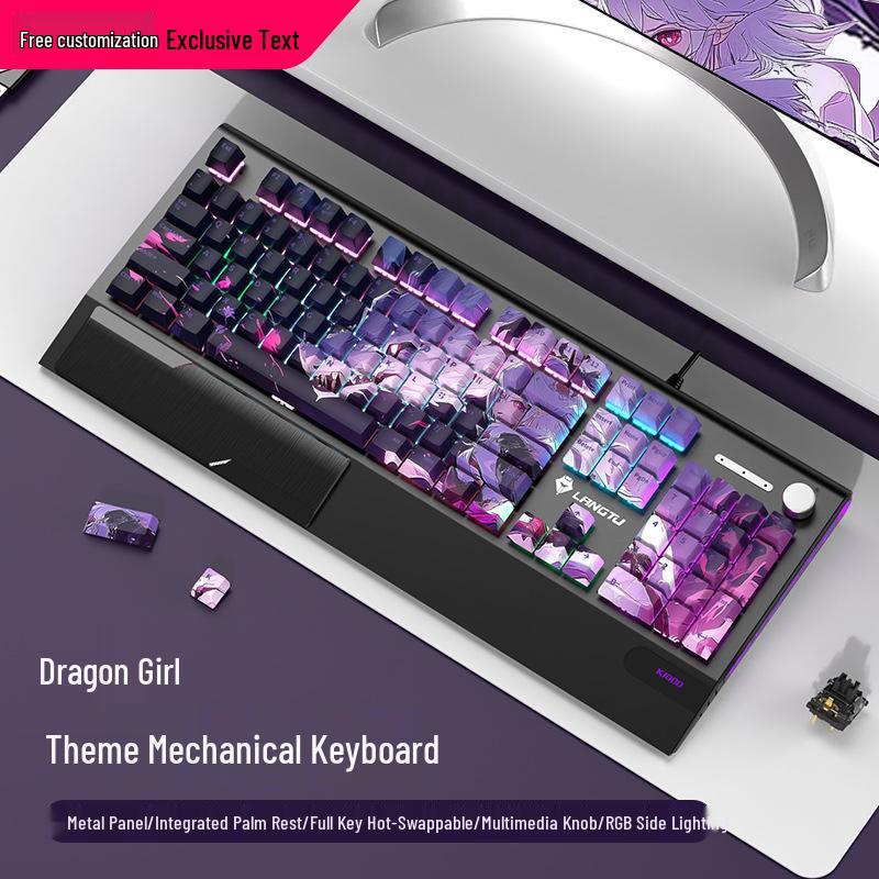 Langtu K1000 Mechanical Gaming Keyboard with Blue Switches - Custom PBT Theme for Girls & Office Use