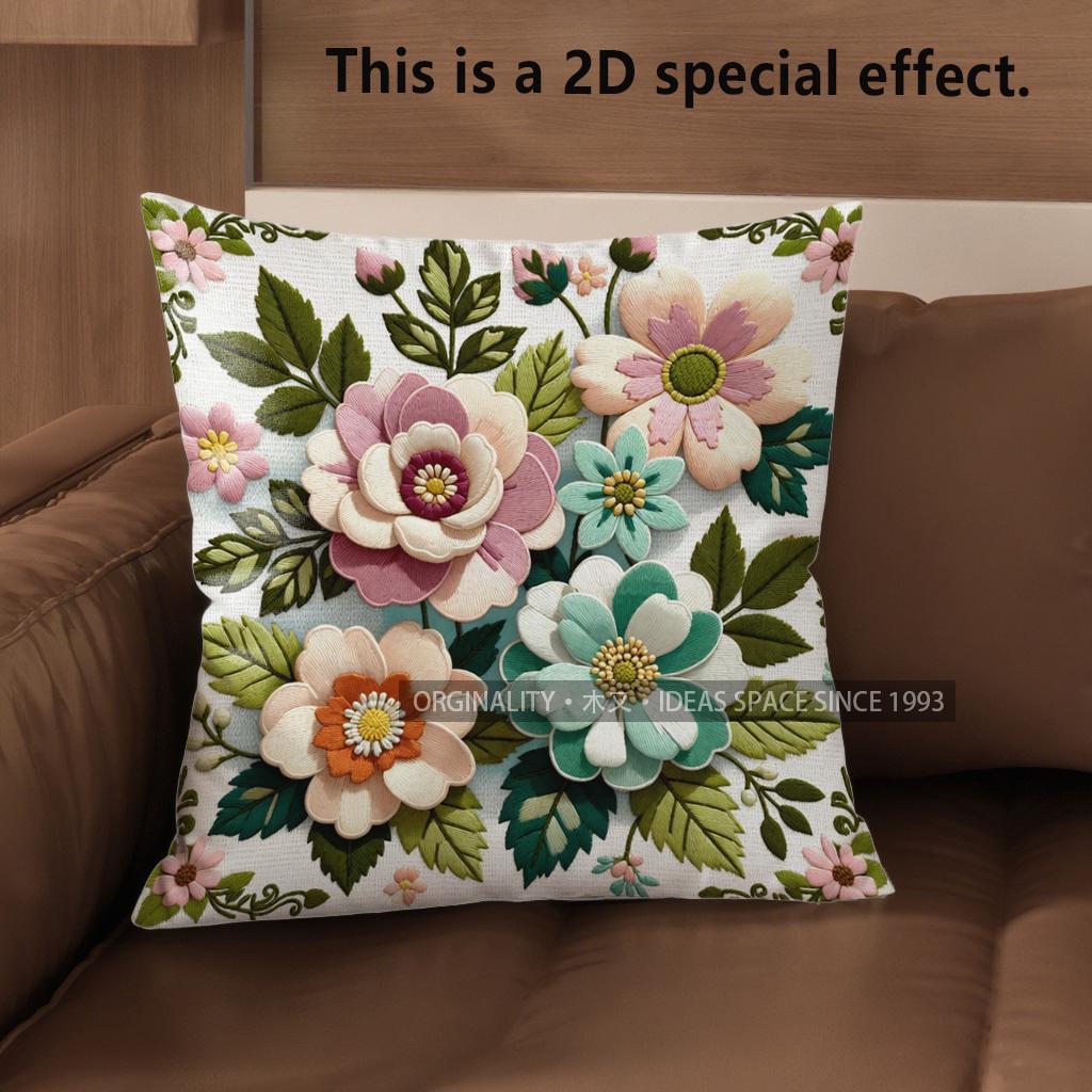 2D Set Of 4 Vintage Floral Throw Pillow Covers Pattern Cushion Cover Suitable For Sofa Bedroom Car Pillow Cover