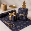 1 Rolo de Papel de Presente de Flocos de Neve Azul Escuro Extra Longo - Flocos de Neve de Inverno e Azul Marinho Frente e Verso, Papel Kraft