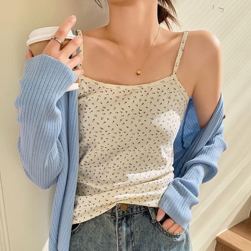 

6 напечатанный пасторальный цветочный маленький жилет на подтяжках для женщин, облегающий крой внутри, топ без спины можно носить в любое время года XXL (125-70 kg recommended)