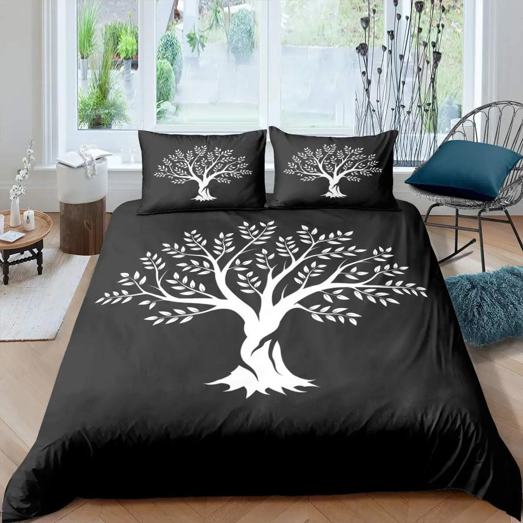 Tree of Life Duvet Cover Set Natural Scenery Bedding Set Botanical Branches Comforter Cover Autumn Leaves King Size Quilt Cover