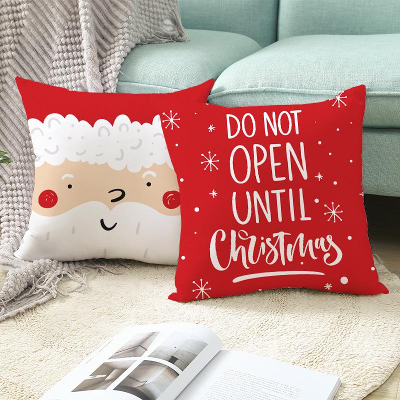 Nordic Style Christmas Pillow Cover Cartoon Print Santa Claus Cushion Cover Sofa Peach Skin Pillow Cover