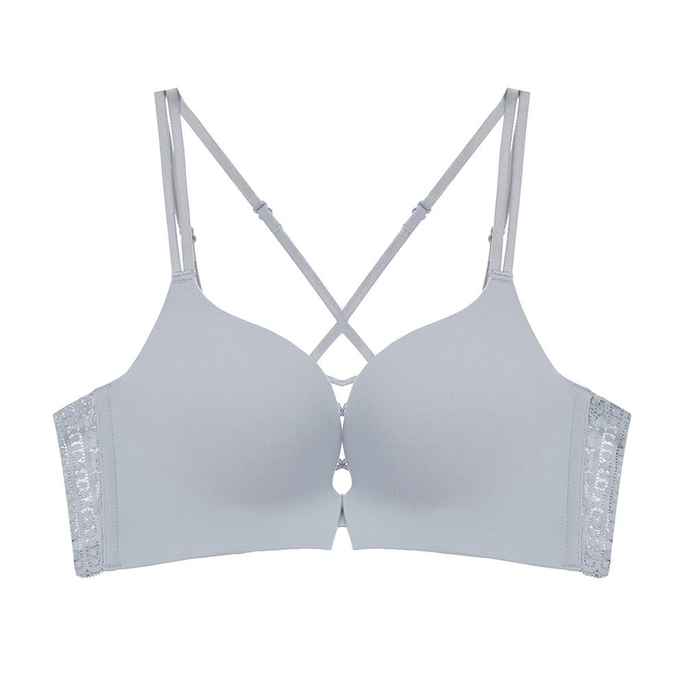 

Весенне-летний новый бюстгальтер с пряжкой спереди, нижнее белье со сборками и кружевом сзади, удобный бюстгальтер без маркировки 38/85AB