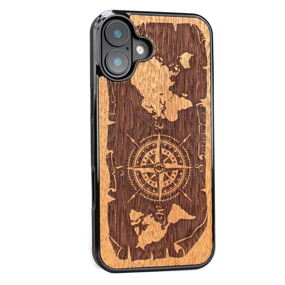Bewood Wooden Case for iPhone 16 Plus, Wind Rose, Merbau