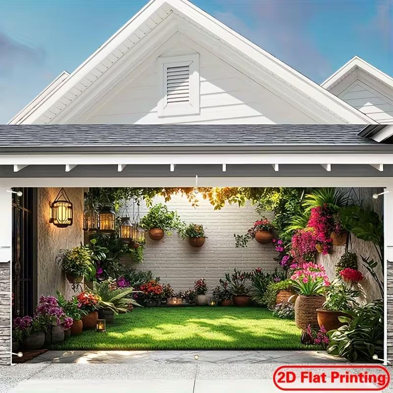 2D Cozy Patio Garden Backdrop, Potted Plants & Warm Lights Photography Background 47.2x31.5inch/120*80cm