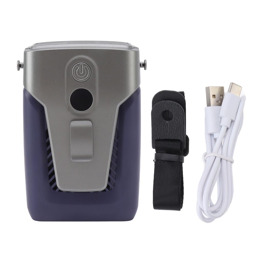 Waist Fan Power Adjustable Bladeless Hands Free Portable Mini Hanging Fan for Hiking Fishing Blue