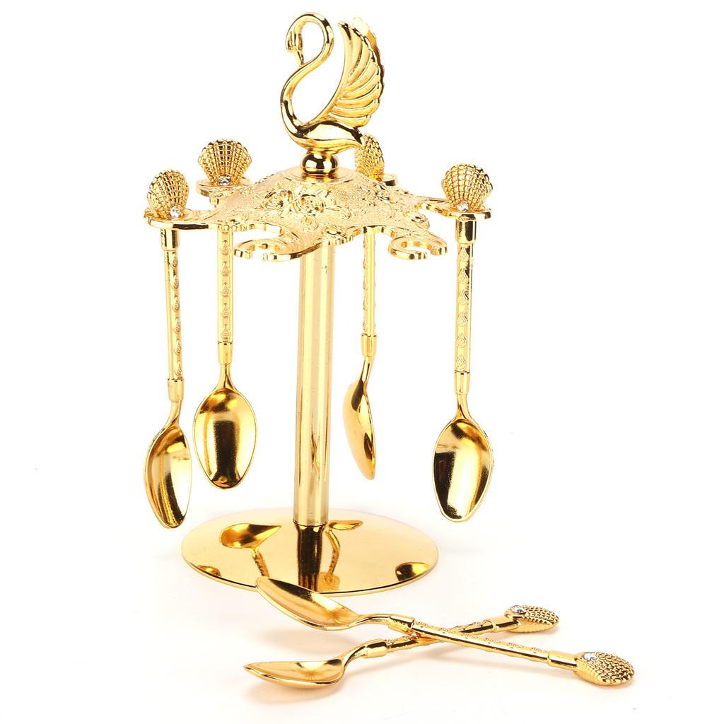 6 szt. Łyżeczka do kawy Kreatywna Złota Europejska Metalowa Łyżeczka do Deseru do Mieszania, Fotografowania, na Przyjęcie, do Lodów, Kawy