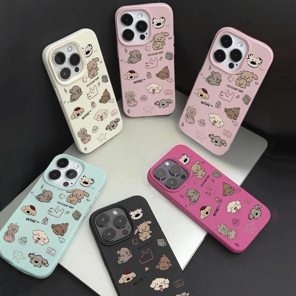 Husă pentru telefon cu senzație de piele pentru iPhone 11 13 16 Pro Max iPhone XR XS Max 14 15 Pro Max 12 13 Pro Max 16 Plus 13 Pro 14 Pro desene animate pictate Macaron Culori