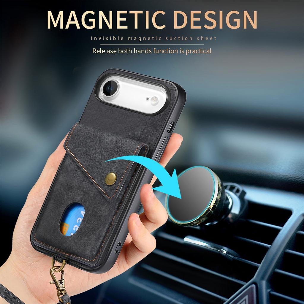 For iPhone Air Case with Card Holder Kickstand Leather Phone Back Cover