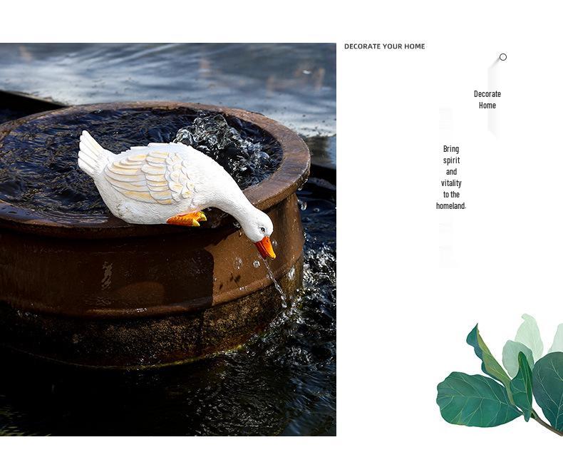 White Duck Pond Decoration with Fish - Resin Garden Ornament