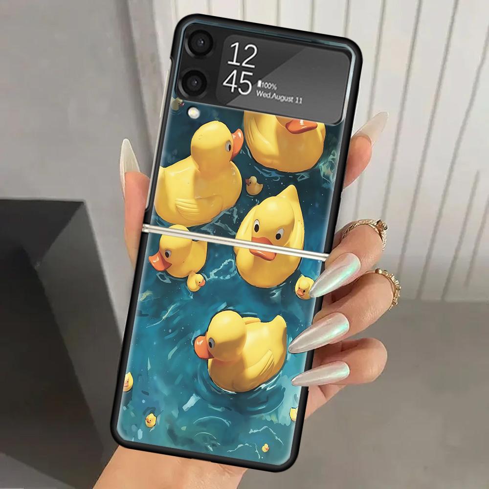 Rubber Ducks Swimming Pool Hard PC Phone Case For Samsung Galaxy Z Flip 7 6 5 4 3 Black ZFlip7 ZFlip6 Flip5 Flip4 Flip3 5G Print