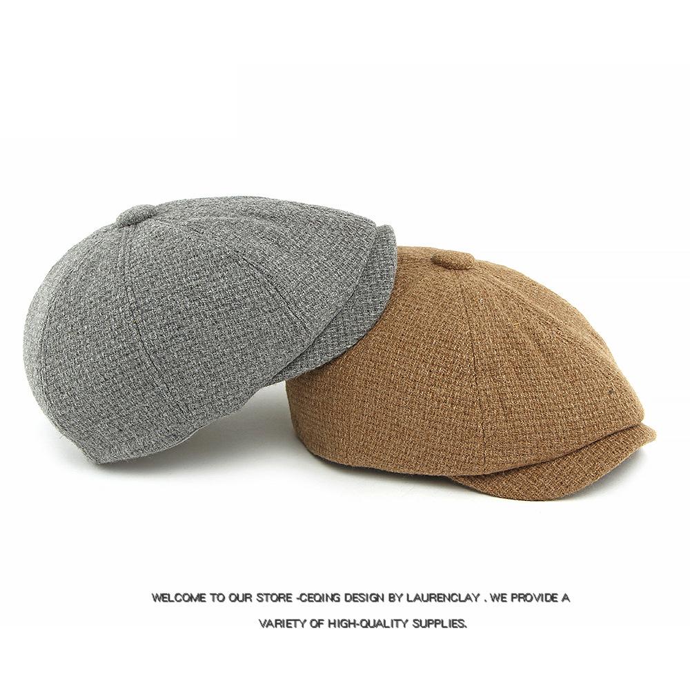 Men Autumn Winter Solid Color Octagonal Cap Knitted Cap British Vintage Newsboy Cap