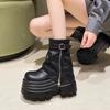 Spice Girl Style Maillard Western Cowboy Platform Martin Boots Women's Autumn and Winter New Height-increasing Muffin Pants Short Boots