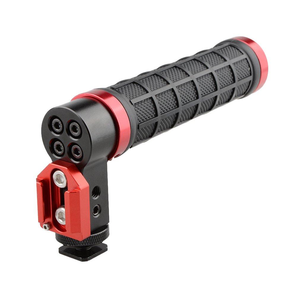 

CAMVATE Rubber Top Handle with Cold Shoe and Hot Shoe Mounts, Max Load 3.5kg (Black + Red)