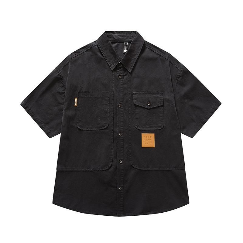 

Ретро Повседневная Футболка с Коротким Рукавом для Мужского Лета 5XL Рубашки Оверсайз Большого Размера Кардиган на Пуговицах Футболка 3XL чёрный