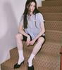 RONRON Seersucker Basic Short Shirt Blue Stripe