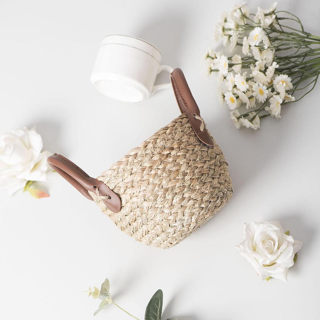 Woven Planter Basket with Handle Decorative Ornament Shopping Basket Plant Pot