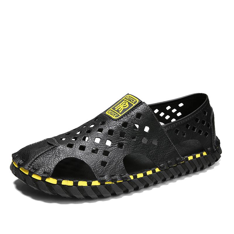 

Fashion Hollow Out Men Leather Sandals Comfortable Outdoor Casual Shoes Summer Beach Flats Walking Male Beach Sneakers Quick Dry Sandals 44 чёрный