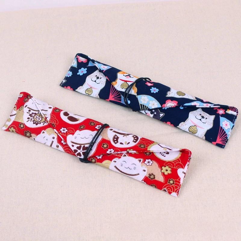 1Pcs Reusable Japanese Vintage Print Tableware Bag Travel Portable Cotton Linen Chopsticks Spoon Fork Knife Storage Bag 2025 New