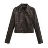 American retro Polo collar leather jacket women's autumn and winter new versatile casual thin motorcycle style PU leather jacket