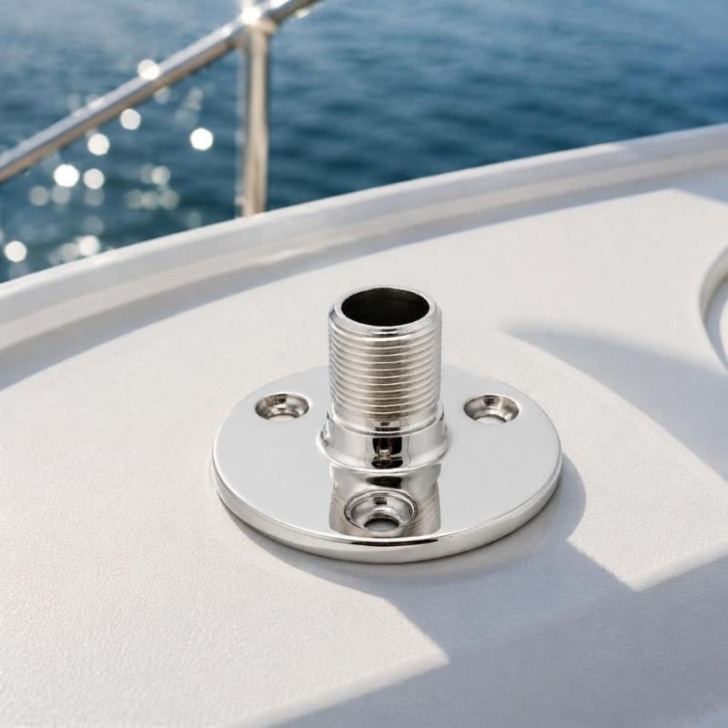 Round Flange Marine Antenna Mount with Three Countersunk Holes, 316 Stainless Steel 1 Inch Threaded Boat Base for Yacht Marine Hardware Repair