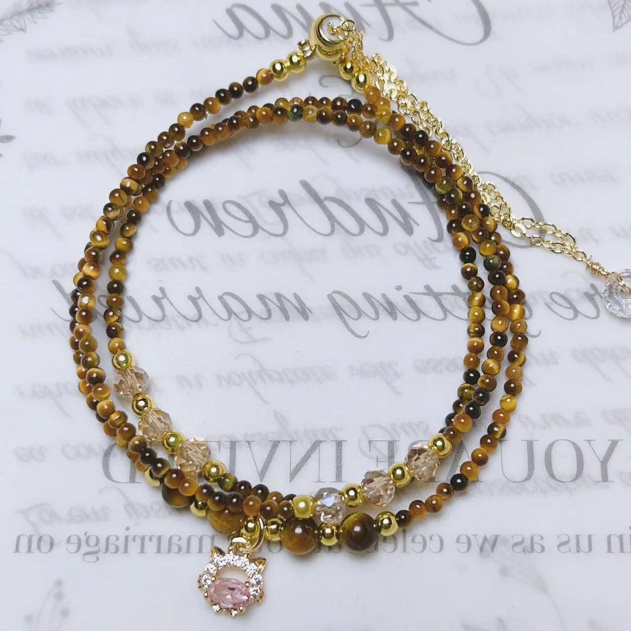 Natural crystal jewelry, tiger s eye three-circle bracelet.