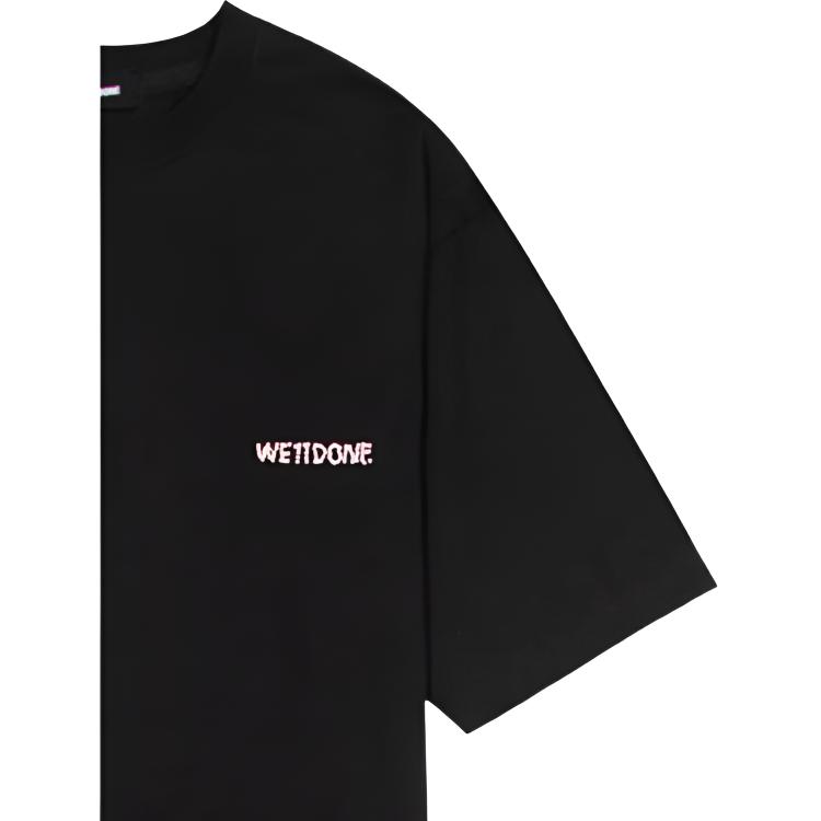 WE11DONE FW24 Beaded Embroidery Solid Color Short Sleeve T-Shirt Unisex Tops Black WD-TT3-24-734-U-BK