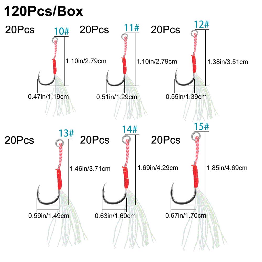 120Pcs/60Pcs Cast Jig Assist Hook High Carbon Steel Jig Head Hook Barbed Single Jigging Lure With Feather For Bass