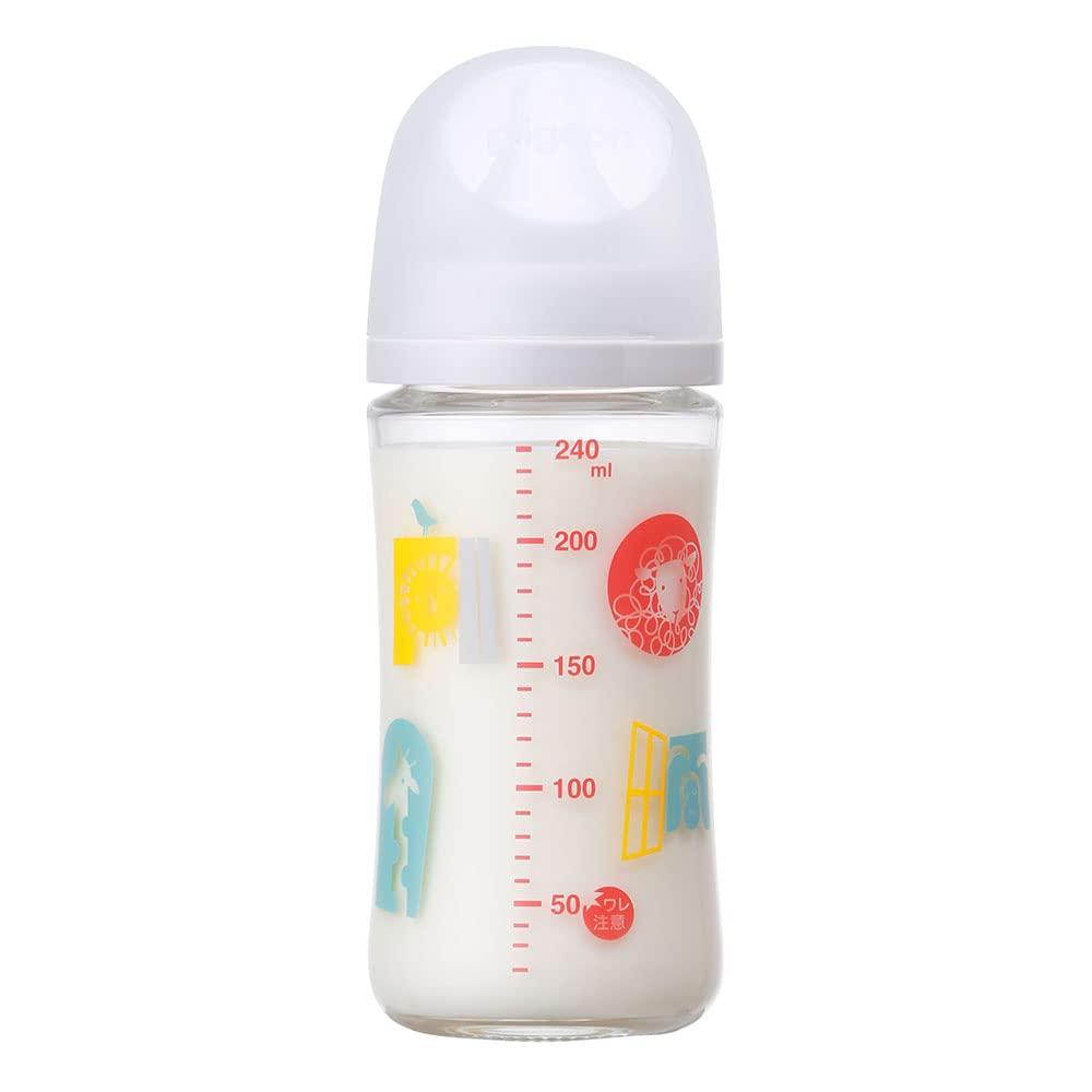 Pigeon Láhev pro miminka s pocitem mateřského mléka 240 ml pro 3 měsíce a více Vyrobeno ze skla, které rychle chladne Zoo a hygienické Bílé žáruvzdorné