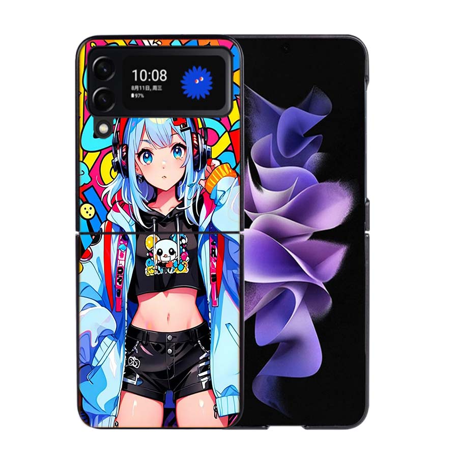 Graffiti Art Colorful Princess Girl Phone Case For Samsung Z Flip 7 6 5G Galaxy Z Flip4 Z Flip5 Z Flip3 Coque Black Hard PC Shel