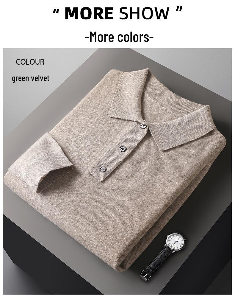 2025 Men's Polo Wool Short Sleeve Lapel Sweater - Spring/Autumn Fashion
