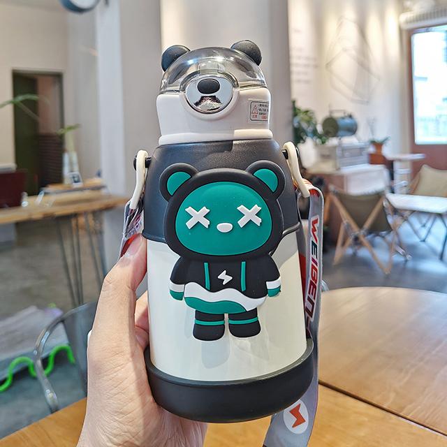 Kawaii Barevný Medvěd Brčko Termoska Dětská Nerezová Vakuově Izolovaná Láhev na Vodu Škola Mateřská Školka Termoska