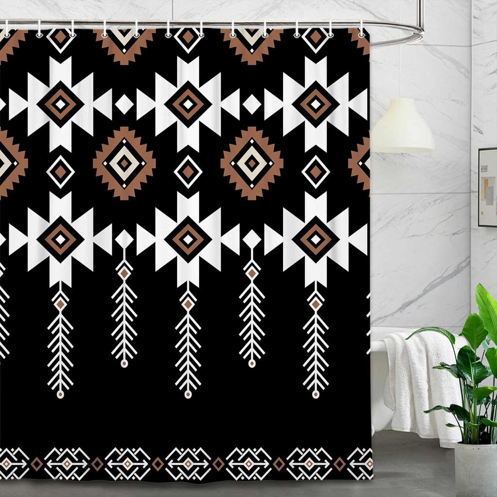 Western Shower Curtain,Abstract Aztec Geometric Southwestern Cactu Skull Bull Bath Accessories Decor, Navajo Native Shower