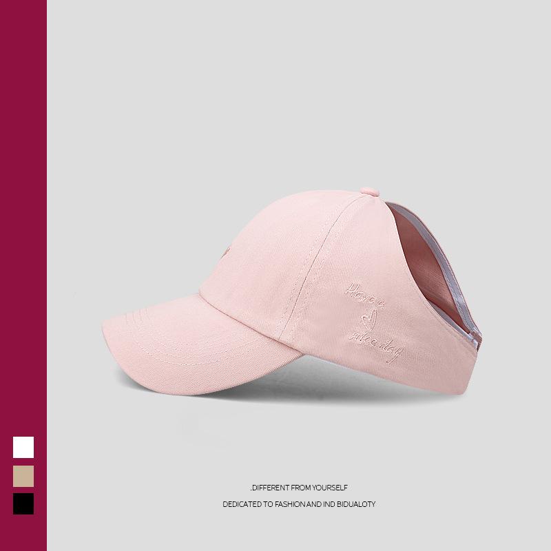 

Summer sunscreen cap love embroidery fashion versatile baseball cap can tie a ponytail to show the face small empty top hat Adjustable