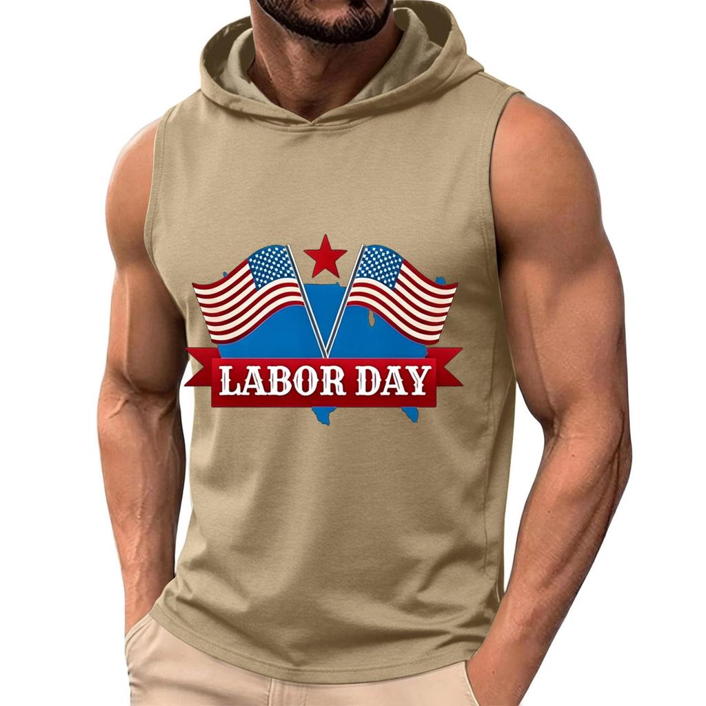 Men's Sleeveless Hoodie Casual Tank Top Muscle Shirt Lightweight Summer Workout Fitness Gym Apparel with Graphic Print