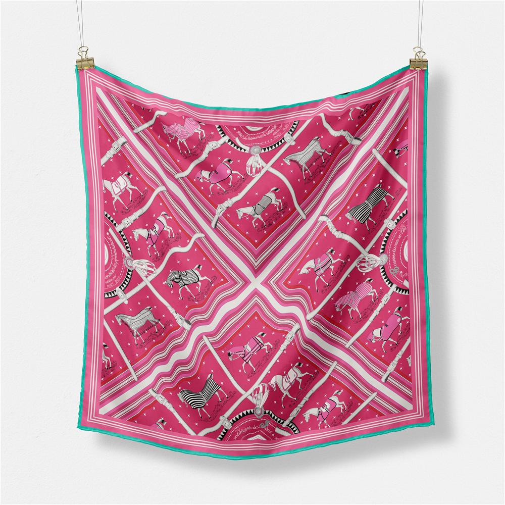Foulard Quadrato Stampa Cavallo a Quadretti Piccoli 53cm Donna 100% Seta Twill Bandana Donna Fascia Lussuosa Hijab Foulard da Collo