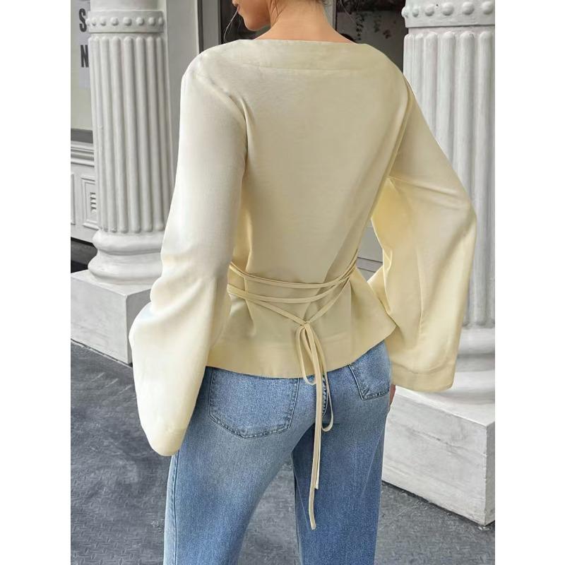 DAFIFY Moda Donna Casual Primavera Autunno Tinta Unita Stampa Manica Lunga Monospalla Bluse e Camicie