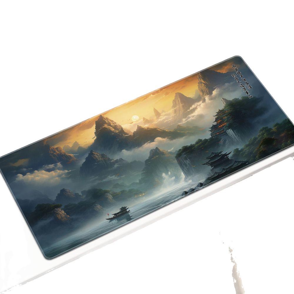 Ultra-Large Ink Wash Landscape Mouse Pad – Precision Locked Edge, Anti-Slip Desk Pad for Office or Home