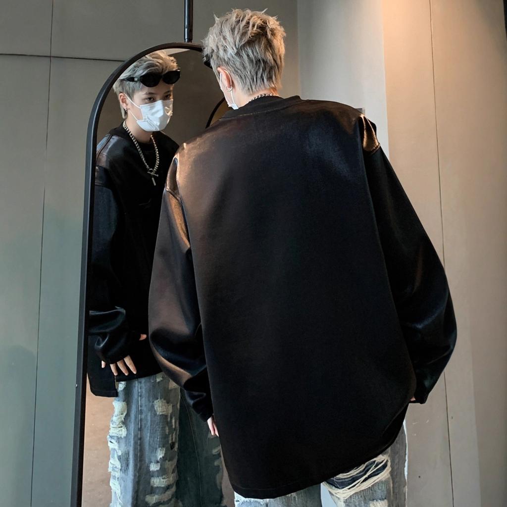 Fake Two Sweater Men's Niche American Letter Round Neck Autumn Coat Loose Inside