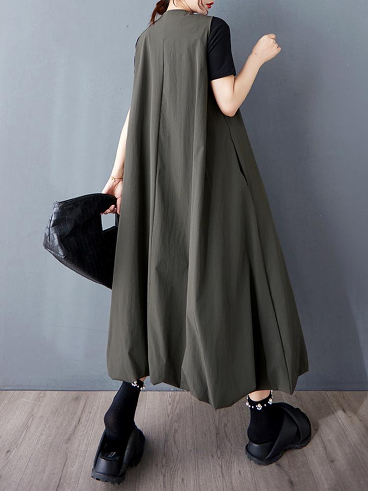 Xitao Bud Single Breasted V-neck Sleeveless Dress GYX1558