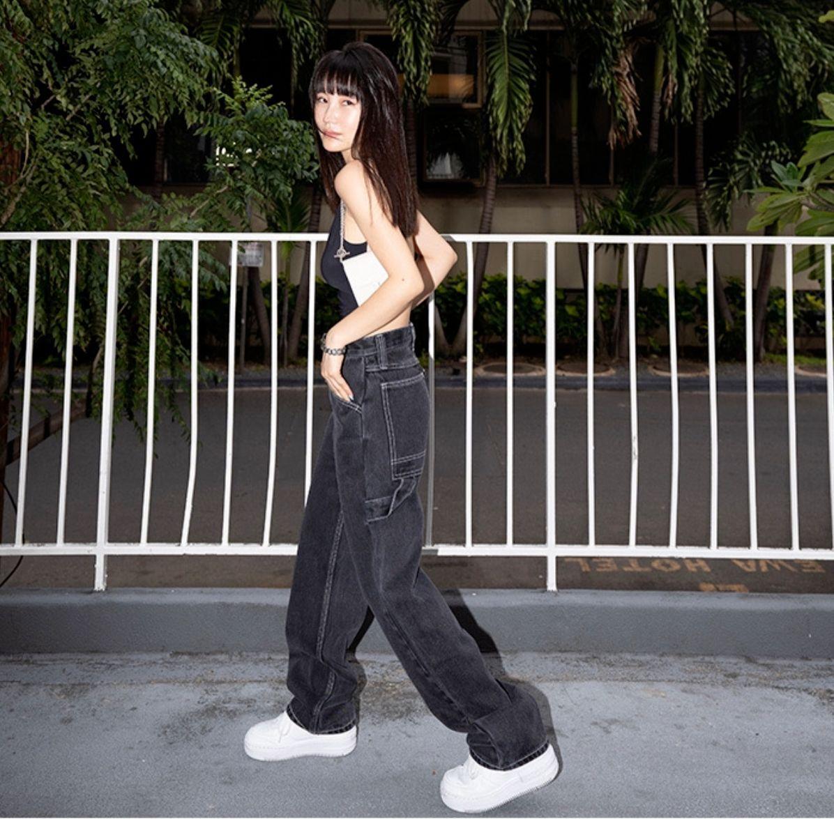 

Винтажные джинсы Y2K с высокой талией, тонкие свободные прямые брюки, женские рабочие брюки, трендовые обязательные вещи, модные облегающие универсальные брюки XS