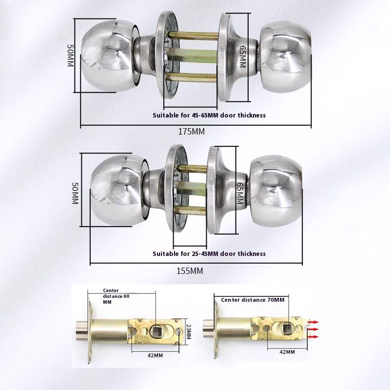 ZEXEF Door Handle Knobs Spherical Lock Indoor Bedroom Door Ball Lock Stainless Steel Universal Locks Accessories with Keys