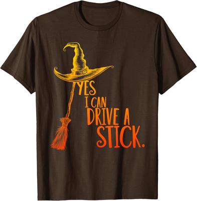 Yes I Can Drive A Stick Spooky Witch Halloween Fun Unisex T-Shirt