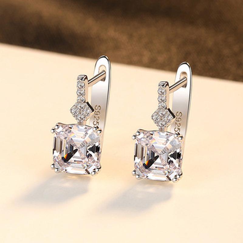 

Sterling Silver S925 Earrings New Square Zirconium Ear Cuff Square Geometric Diamond Earrings білий