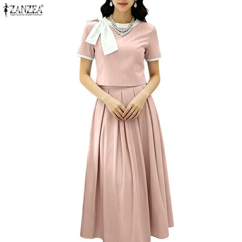 ZANZEA Women Short Sleeve Blouse and Long Skirts Elegant Casual Two Piece Suit Sets