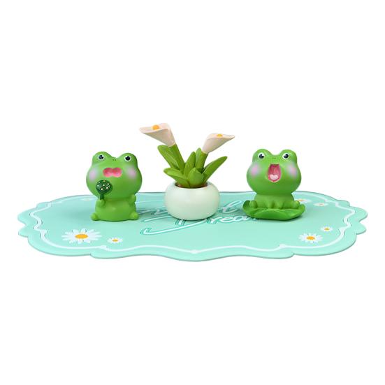 3Pcs Frog Figure with Pad Resin Frog Car Ornament Mini Green Plant Bonsai Pot Home Office Decor Car Interior Accessory