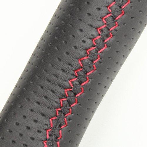 REAL All-Leather Steering Wheel with Red Stitching for Toyota Hustler (MR31S/MR41S) and Flair Crossover (MS31S/MS41S) (MR31-LPB-RD-HUS)